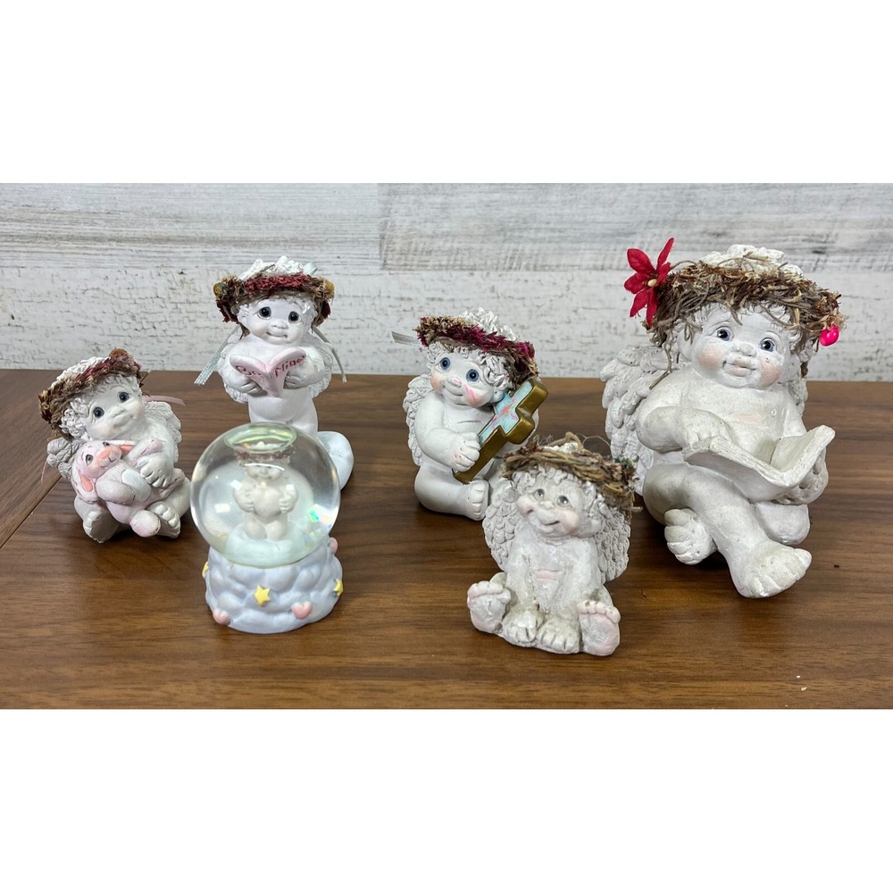 Vintage Dreamsicle‎ Cherub Angel Sealed With a Kiss Christmas Globe Lot of 6